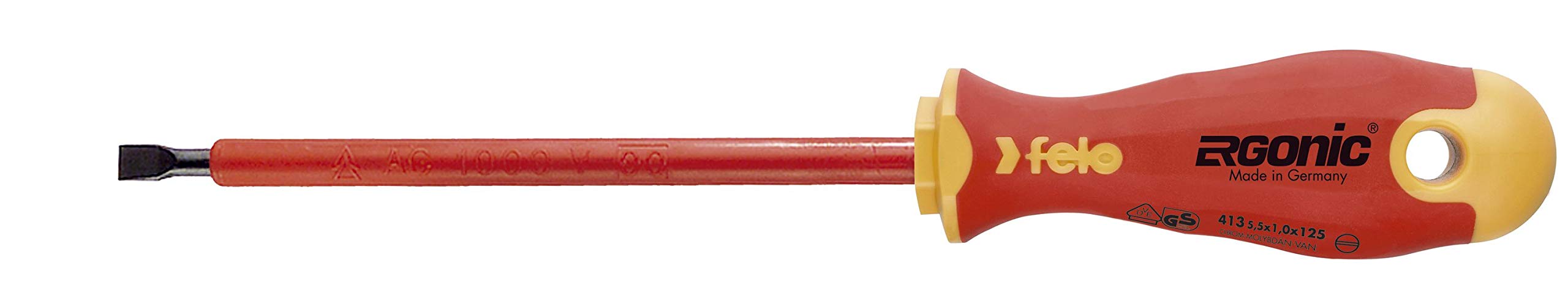 Felo 0715753135 1/8" Ergonic Slotted Insulated Screwdriver, 4", VDE Series 400, 4", Multi-coloured, 4 Inches