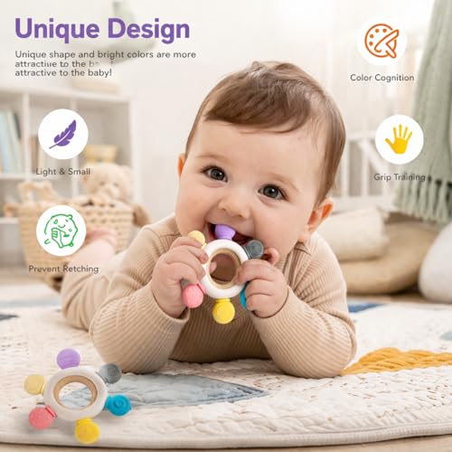 Image of Baby Teether Toy for 3+ Months, BPA-Free Food Grade Silicone Teething Ring, Soft Chew Toy for Teething Relief, Easy Grip Sensory Teether for Infants 6-12 Months, Newborn Baby Gift for Boys & Girls (Round Teether)