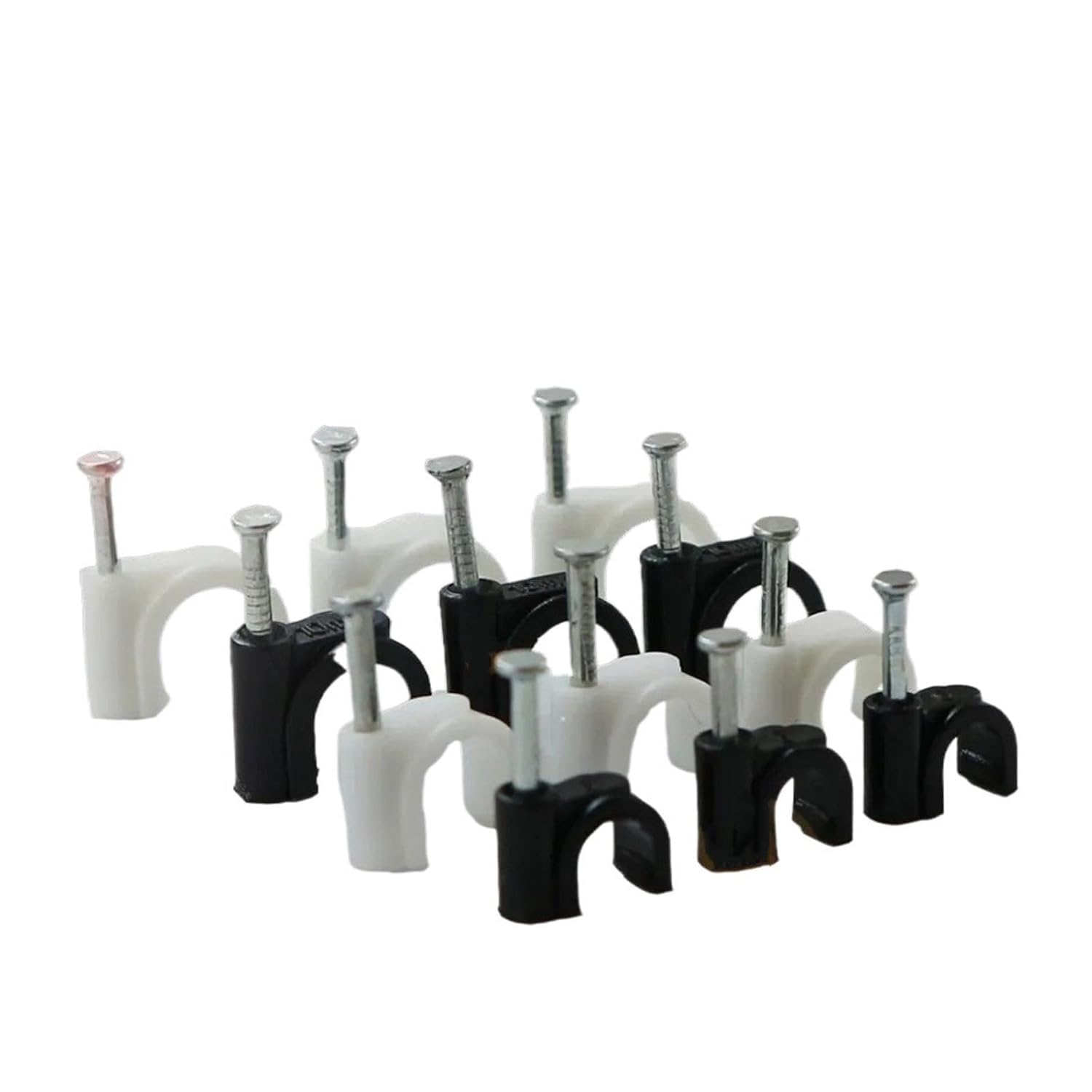 Clips de finition de câble, clips de finition de fil, 100 clous ronds Clips de câble 12 mm, 14 mm, 16 mm, 18 mm, 20 mm, 25 mm, utilisés for le fil en plastique en forme de C noir avec clous de fixatio