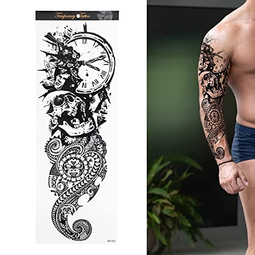 Temporary Tattoos for Men and Women, 6 Pieces Half Sleeve 6 Pieces Full Sleeve Waterproof Extra Large Tattoo Sleeve Stickers Fake Semi Permanent Tattoos Large Flowers Tribal Totem - Image 3