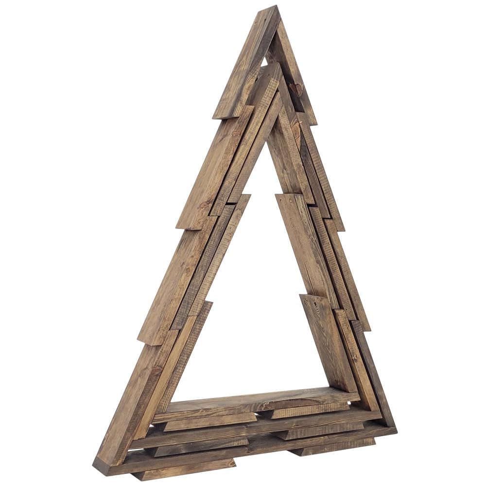 WEECO Lot de 3 Sapins de Noël en Bois XLL avec Éclairage LED - Décoration Festive 113 cm, 90 cm, 78 cm - Arbres pour Intérieur et Extérieur - Wengé