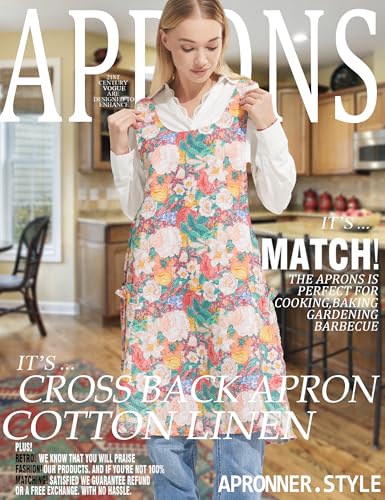 Image of Cozy Adjustable Cross Back Aprons for Women with Pockets Cotton Linen Cooking Kitchen Baking