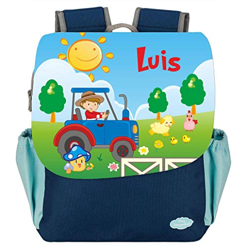 Mein Zwergenland Kindergartenrucksack Happy Knirps NEXT Print mit Name Traktor, 6L, Blau Cover