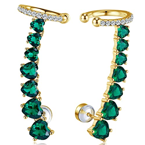 Ear Cuff Climber Earrings For Women 925 Sterling Silver Post Stud Earrings Gold Plated 7 Green Cubic Zirconia Cz Hypoallergenic Jewelry Gift Weinuo #TOP1