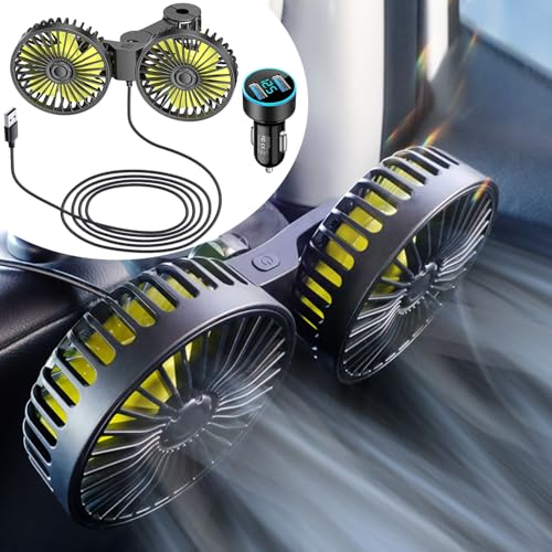 車載扇風機 USB ツインファン 車運転席ファン ヘッドレストファン 車用扇風機 車載ファン 後部座席カーファン 3階段風量調節 360度角度調節可能 車用電動ファン 低騒音 カーシート冷却ファン 操作簡単 前後部座席 蒸れ解消 車扇風機 空気循環 背中ス