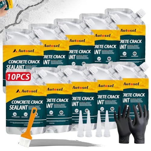 Concrete Crack Filler, Cement Crack Filler, Self-Leveling Concrete Crack Repair Filler, High-Elasticity Waterproof Caulking Glue for Driveways, Walkways, Patios, and Driveway Crack Repair– 10 PCS