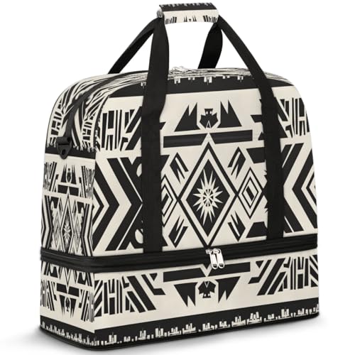 Travel Duffel Bags Aztec Pattern Foldable Weekender Bags for Women with Shoes Compartment Waterproof & Tear Resistant Carry on Overnight Luggage Duffel Bag Shoulder Sports Tote Bag