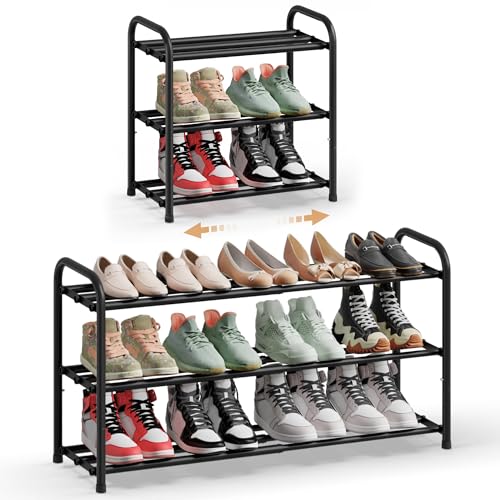 SONGMICS Étagère à Chaussures Extensible, Porte Chaussures, Étagères Réglables, Chaque Niveau Supporte 10 kg, pour Entrée, Dressing, Salon, 3 Niveaux,...