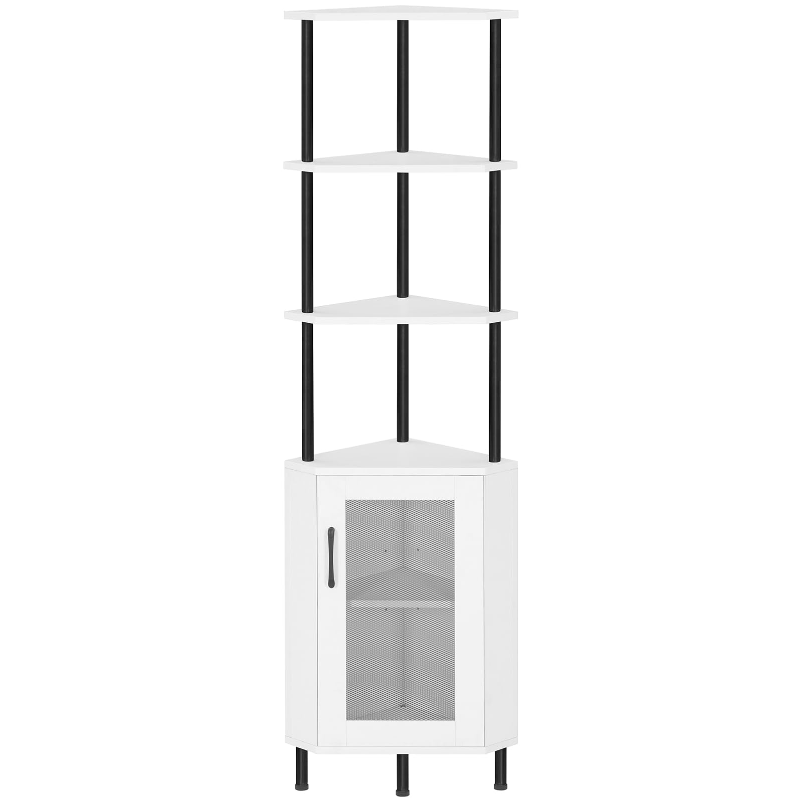 Corner Shelf with Storage, 64.8" Tall Industrial Corner Cabinet, 5-Tier Corner Bookshelf with Doors, Corner Display Cabinet Plant Stand, Display Shelves Rack for Home, White WB164CJ01