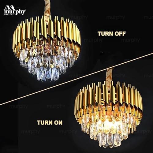 Image of Murphy Radiance 800mm Golden Crystal Pendant Light | Modern Round Ceiling Chandelier for Living Room, Bedroom & Hall (Antique Gold, 3-in-1 LED Plate - Warm White, Natural White, Cool White, Pack of 1)