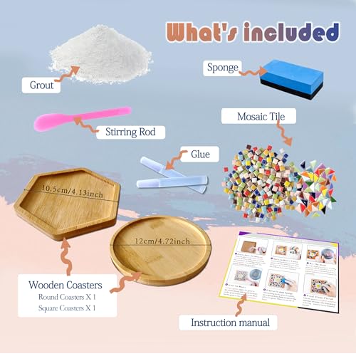 Nuyoach Diy Mosaic Tiles Kits For Crafts,2 Sets Glass Mosaic Craft Coaster Making Kits For Adults,Ceramic Mosaic Art Bulk Materials Package For Women Kid Seniors Handmade Gifts Home Decor Summer Party