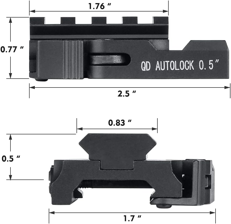 SPINA OPTICS Picatinny Rail 0.5/0.75/0.83 inch Riser Mount, QD Quick Release/Detach Adapter, Low Profile Picatinny Rail Red Dot Sights and Optics, 4 Slots