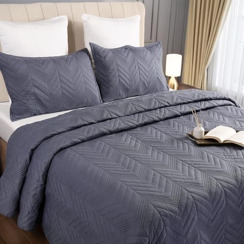 Image of MYTRIDENT Nectarsoft Italian Retreat King Size (228 cm x 274 cm) Bedcover Set, 100% Cotton, Stone Blue