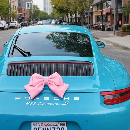 Image of 5PCS Pink Bow Car Accessories Set for Women, Cute Adhesive Pink Bow for Exterior, 2 Seat Belt Cover Pads & 2 Handle Covers, Soft Girly Car Interior Decor Gift for Teens & Girls
