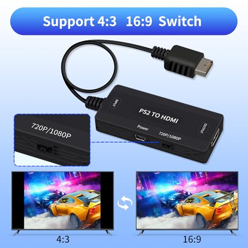 Image of PS2 to HDMI Adapter - PS2 HDMI Converter Cable for PlayStation 2 /PS1 /PS3,True YPbPr HD Signal Output, Support 4:3 /16:9 Screen,USB Cable as Power