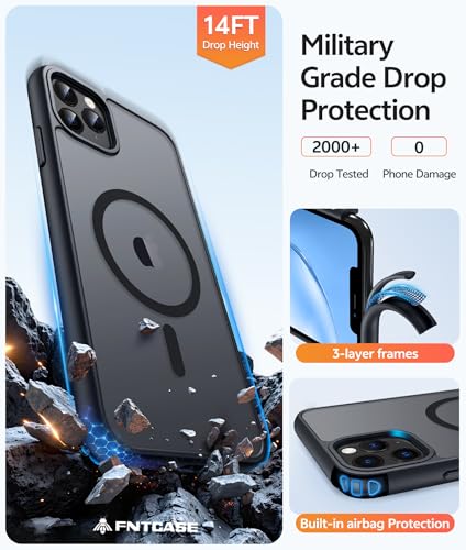 Image of FNTCASE for iPhone 11 Pro Max Case: [Compatible with Magsafe] Translucent Matte Magnetic Phone Cover - Military Grade Drop Protection Shockproof Protective for iPhone 11Pro Max 2019 Cases - Black