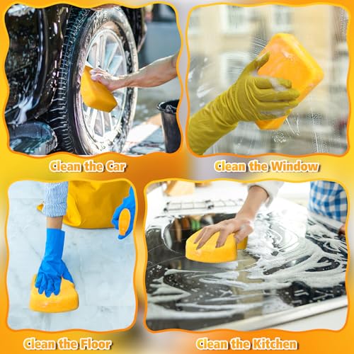 Image of Tioncy 60 Pcs Large Sponges Bulk 7.5 x 5.5 x 1.9 Inch Grouting Car Wash Foam Cleaning and Washing Sponge Commercial Foam Large All Purpose for Cleaning Dishes Car Tile Bike (Yellow)