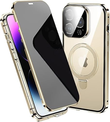 iPhone14Pro 用 ケース 覗き見防止 iPhone 14 Pro ケース MagSafe対応 ワイヤレス充電対応 全面カバー リング付き スタンド機能 一体型レンズ保護 ロック式 両面ケースマグネット式 強化ガラス アイフォン14pro クリア