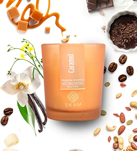 Image of EKAM Caramel Votive Soy Wax Scented Candle, 40 Grams, 10 Hours Burn Time| Long Lasting Premium Candles | Ideal for Home Decor | Gifting & Aromatherapy