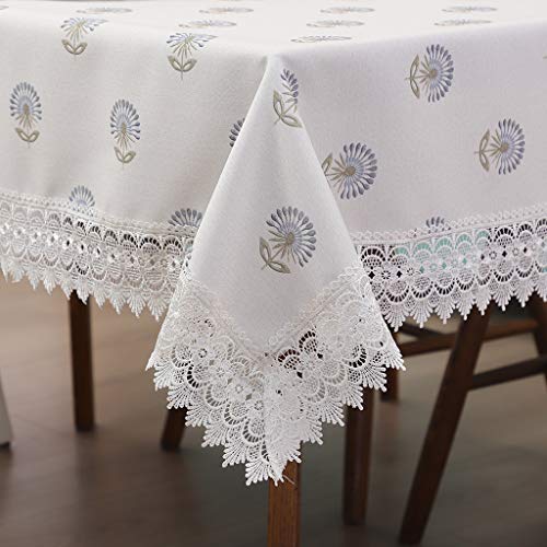 SINOGEM Decorative Floral Print Polyester Rectangle Tablecloth Waterproof and Stain Resistant Fabric Lace Table Cloth, Table Cover for Dining Room/Party Tables (60x84 Inch, Blue)