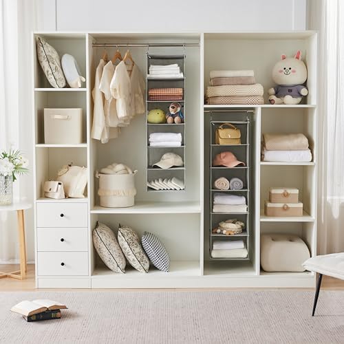 Image of MAX Houser 6 Tier Shelf Hanging Closet Organizer, Closet Hanging Shelf with 2 Sturdy Hooks for Storage,2 Pack, Foldable (Light Grey)