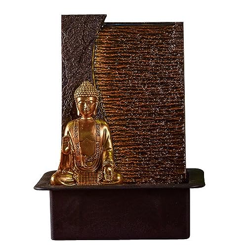 Zen Light – Fuente de Interior Buda Jati – Idea de Regalo Original – Objeto Feng Shui y Bienestar – Iluminación Fuente LED Blanco cálido – Pared de Agua – 22 x 30 x 40 cm marrón Talla única