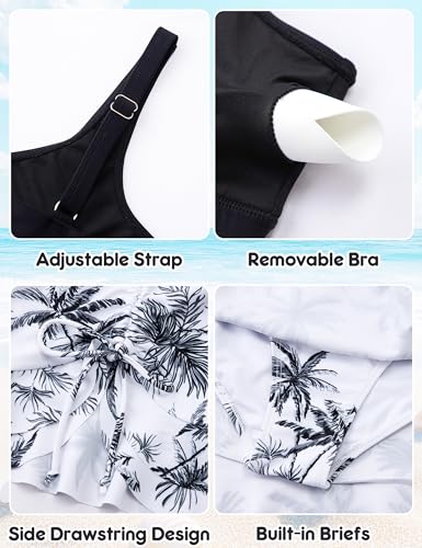 Image of DAXIANG Teens Girls Two Piece Swimsuit Modest Ruffle Skirt Bathing Suit Adjustable Straps Tankini Sets with Padded Size 7-16