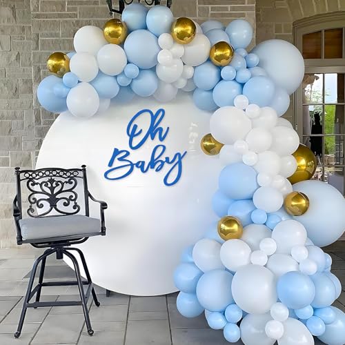 Image of 'Oh Baby' Sign for Backdrop - Felt Baby Shower Banner Boy Girl Decorations Gender Reveal 1st Birthday Party Photography Background - Blue