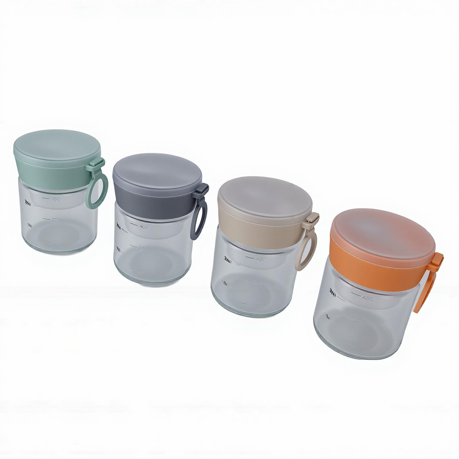 4er-Set Vorratsgläser mit Klapplöffeln und Unterteilten Kammern, Luftdichte Glasbehälter für Joghurt, Salat, Snacks und (16oz/480ml)