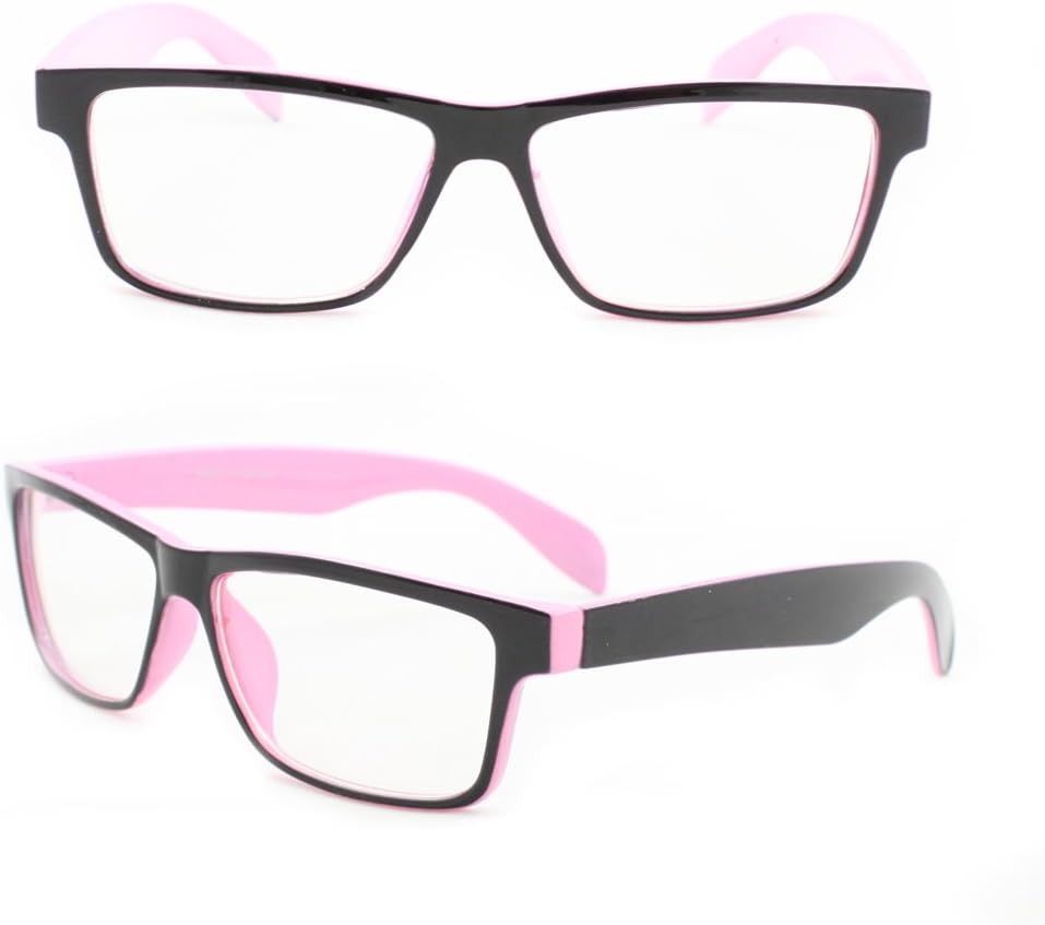 MLC Eyewear Rectangle Fashion Sunglasses P2133 Black with Pink Frame Clear Lens for Women and Men (can be optical frame)