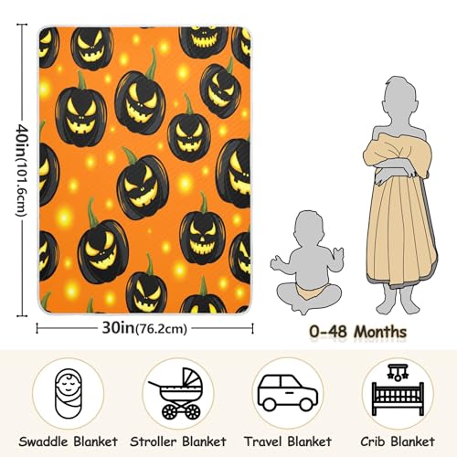 Burbuja Glowing Pumpkins Baby Blanket for Boys Girls, Nursery Soft Warm Swaddling Receiving Baby Blankets, 30x40 in Toddler Blanket3
