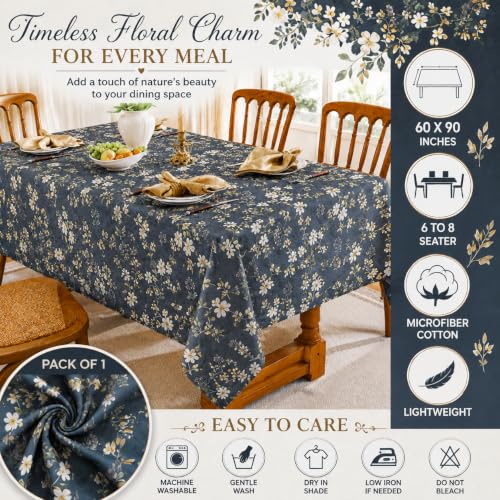 Image of Amazon Brand - Umi Super Soft Brushed Microfiber Cotton Dining Table Cloth, Printed Rectangular 6 Seater Table Cover 60X90(Inches)