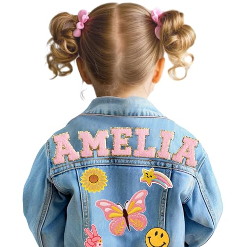 Personalized Denim Jacket for Kids with Name Patches| Custom Toddler Girls Clothes| Back to School Outfit| Jean Jacket Birthday Gifts for Toddlers Girls Boys 1-8