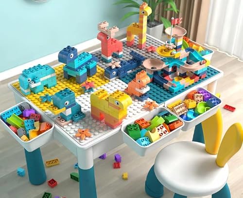 ORCHID M®Multi-Functional Educational Block Table and 1 Chair Set （Include 300 pcs building blocks）– Multi Activity Building Block Table Toy with Storage; study table and chair