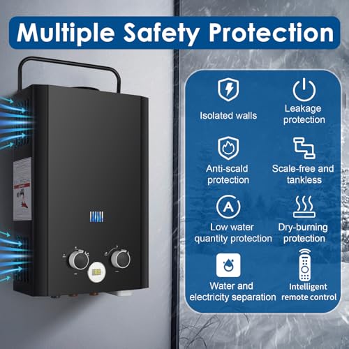 Image of Tankless Water Heater Propane, 1.58GPM 5L Portable Instant Hot Water Heater, Outdoor Use for RV, Camper Van, Camping Trailer, Cabin, Barn, Pool, Black