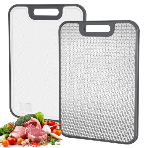 Chopping Board,Chentorn 2-in-1 Double-Sided Stainless Steel and PP Large Cutting Board for Meat, Vegetables & Fruits, 40.7 x 28.8 cm, Easy to Clean, Kitchen Essential