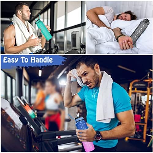 Mojohydra Motivational Water Bottle with Straw - Time Marked Drinking Bottle for Adults, Sports, Gym, Running with Leakproof Lid & Carry Strap, No BPA Tritan Plastic - 1 Litre, Blue Pink