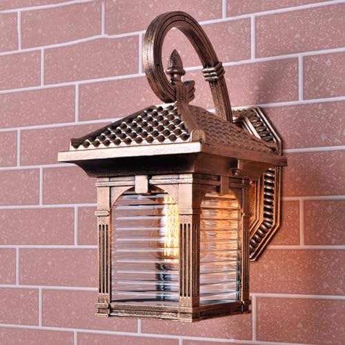 Lanterne murale d'extérieur – Luminaire de terrasse étanche avec verre à motif d'eau, base E26/E27 pour porte d'entrée et entrée