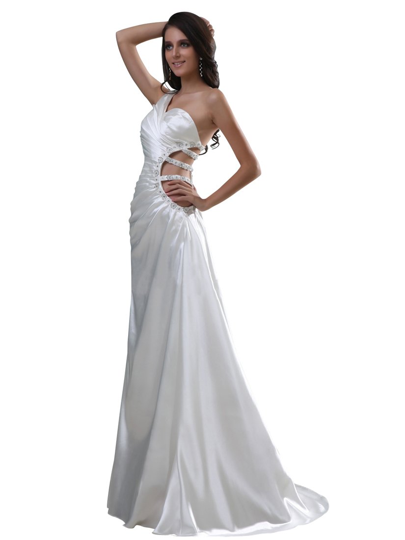 Remedios Boutique Bead & Sequin One Shoulder Elastic Satin Formal Evening Dress