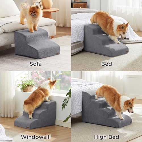 Lesure-Dog-Stairs-for-Small-Dogs-and-Cats-Pet-Steps-Ramp-for-Bed-and-Couch-with-CertiPUR-US-Certified-Foam-with-Non-Slip-Bottom-Grey-2-Steps Lesure Dog Stairs for Small Dogs and Cats Pet Steps Ramp for Bed and Couch with CertiPUR US Certified Foam with Non Slip Bottom Grey 2 Steps