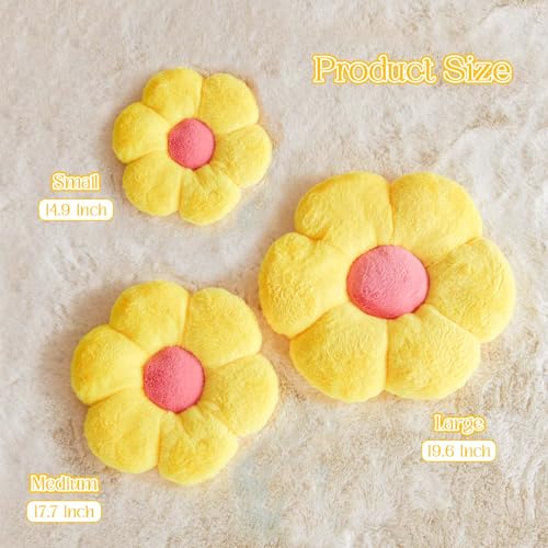 Image of Kcvvcr Flower Pillow Cute Decorative Throw Pillow with Faux Rabbit Fur Soft Daisy Plush Floor Cushion Aesthetic Flower Shaped Pillow Home Decor for Bed Sofa Couch (Yellow 19.6 Inch)