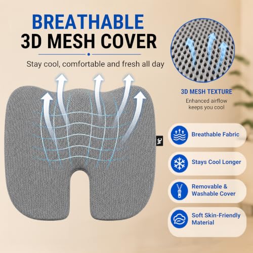 Image of Wonder Care Orthopedic Coccyx Cusion | High Density Memory Foam for Back Pain, Sciatica, Tailbone Relief | 2 Years Warranty (Velvet Cover, 120Kg)