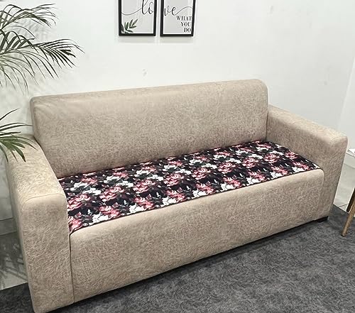 Image of Printed Sofa seat Cover for 5 Seater (3+2) with Heavy Antiskid Backing & Machine Washable Sofa seat Runner for Couch - Black Floral