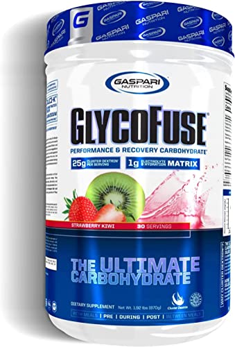 Proteínas, Gaspari Nutrition Glycofuse: Carbohidrato de rendimiento y recuperación, 25 g de dextrina en racimo y 1 g de electrolitos e hidratación, 30 porciones (fresa...