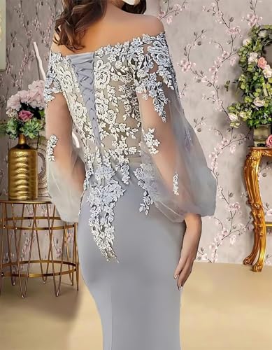 Mermaid Applique Chiffon Mother of The Bride Dresses for Wedding Long Sleeve Mother of The Groom Dresses for Women3