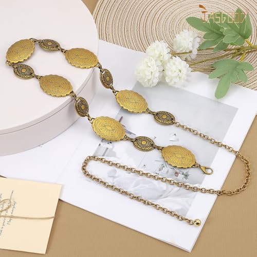 JASGOOD Western Metal Concho Belt for Women Western Oval Cowgirl Waist Chain Belt for Dresses Jeans Country Concert Outfit4