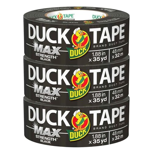 Image of Duck Brand Max Strength Duct Tape, Black, 3 Rolls, 1.88 Inch x 35 Yards Each, 240867