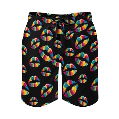 LGBT Rainbow Lips Mens Swim Trunks Quick Dry Beach Swimming Shorts with Mesh Lining and Pockets3