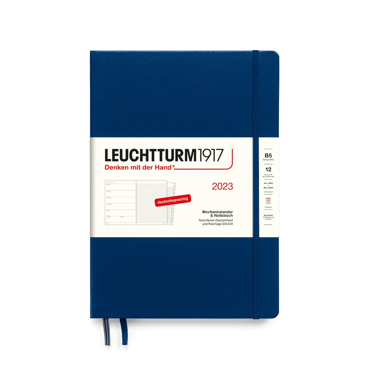 LEUCHTTURM1917 365663 Weekly Calendar & Notebook Composition (B5) 2023, 12 Months, Navy, German