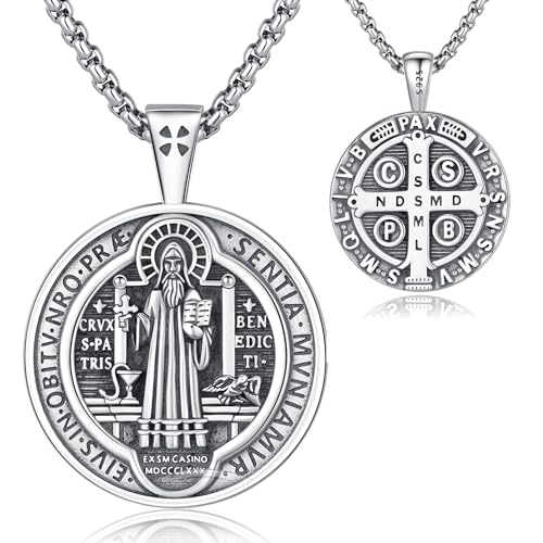 St Michael Benedict Sebastian Joseph Peregrine Jude Andrew Christopher Raphael Jesus Crucifix Masonic Necklace Virgin Mary Miraculous Medal Pendant Amulet Jewelry Gifts for Men Women